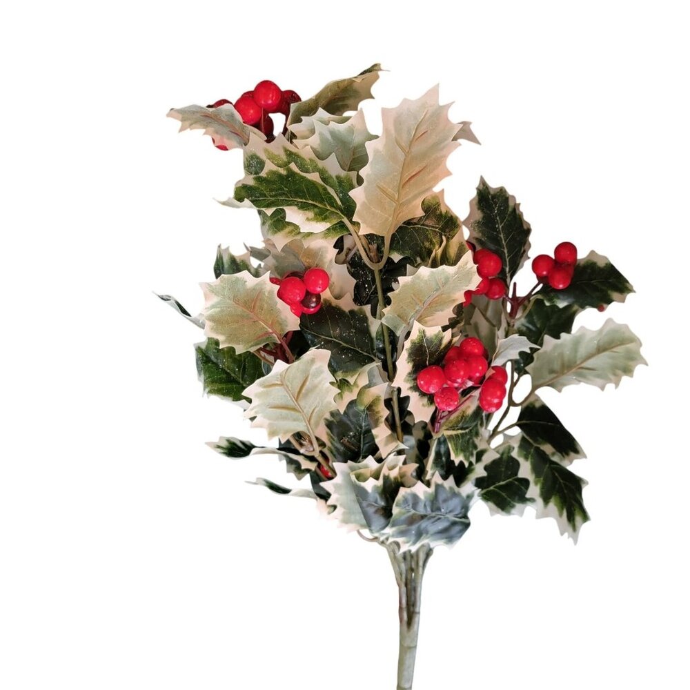Ashland Deluxe Icy Holly Bush W/ Red Berries Christmas Décor Faux Greenery